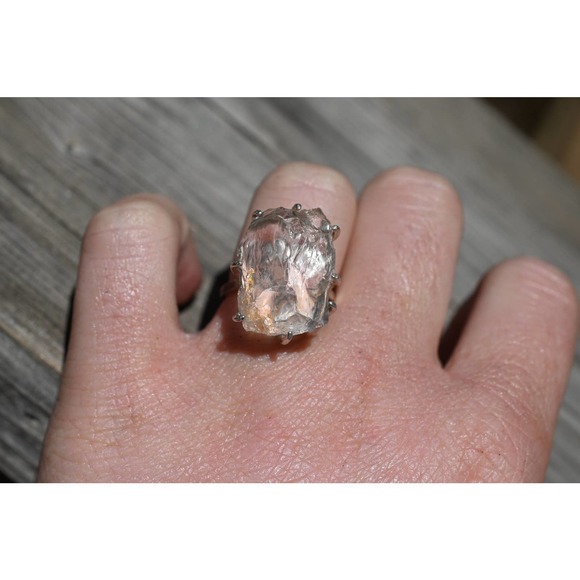Edwardian Raw Diamond Engagement Ring Quartz Ring Sterling Silver - Picture 3 of 8